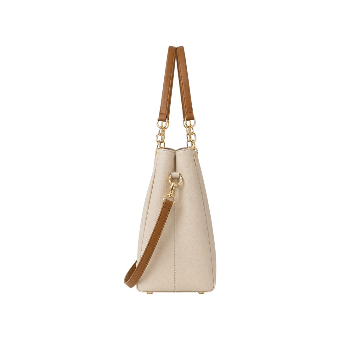 Bags Dsantos Casa Women's Cream & Brown Chain Strap Tote Handbag