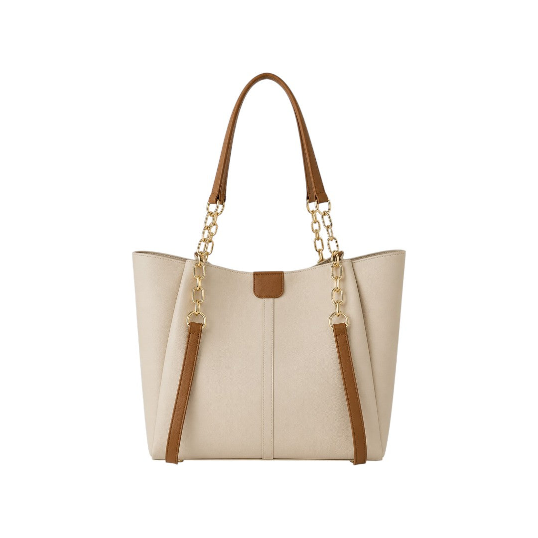 Bags Dsantos Casa Women's Cream & Brown Chain Strap Tote Handbag